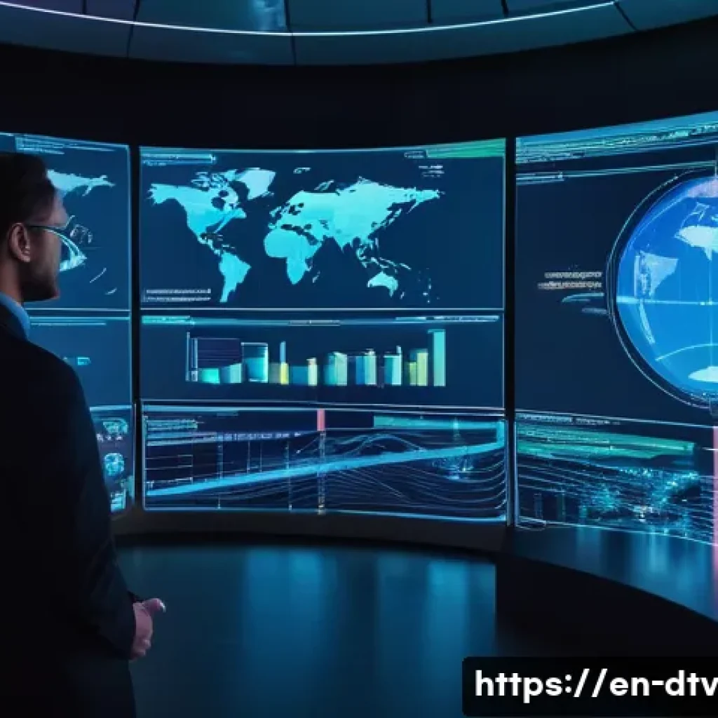 대중 건강 연구에서의 데이터 활용 - **Prompt**: A vibrant, high-tech control room bathed in soft, futuristic blue light. In the foregrou...