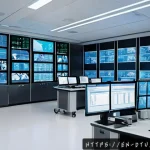Home 17 건강 데이터 생태계 구축을 위한 기술적 요구사항 - A futuristic healthcare control room showcasing seamless interoperability between diverse medical de...