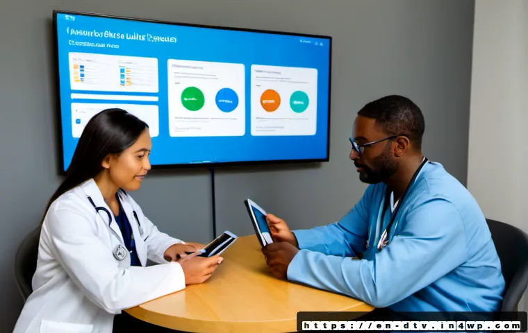 Home 15 헬스케어 데이터 생태계에서의 협업 모델 - Photorealistic healthcare data collaboration meeting in a bright modern U.S. hospital innovation cen...