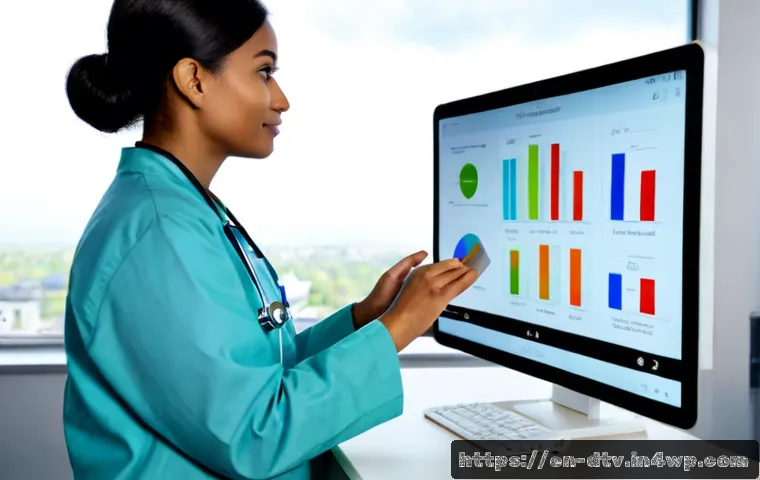 의료 데이터의 가치 평가 방법 - Photorealistic hospital data valuation scene, diverse healthcare economist and clinician in a bright...